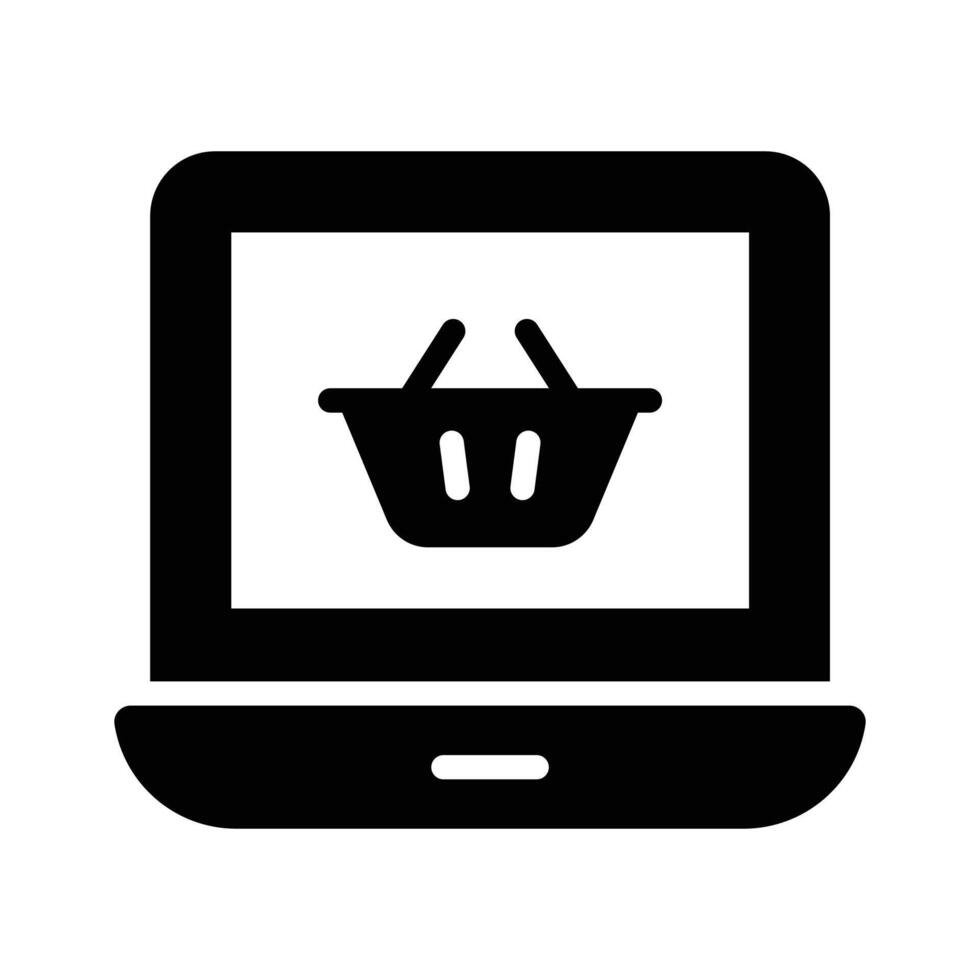 Shopping basket inside laptop denoting concept icon of ecommerce vector