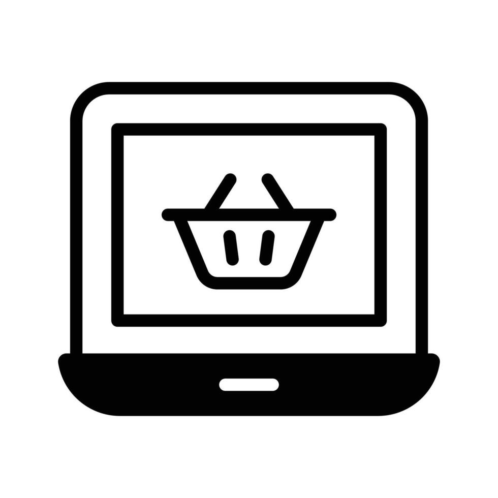 Shopping basket inside laptop denoting concept icon of ecommerce vector