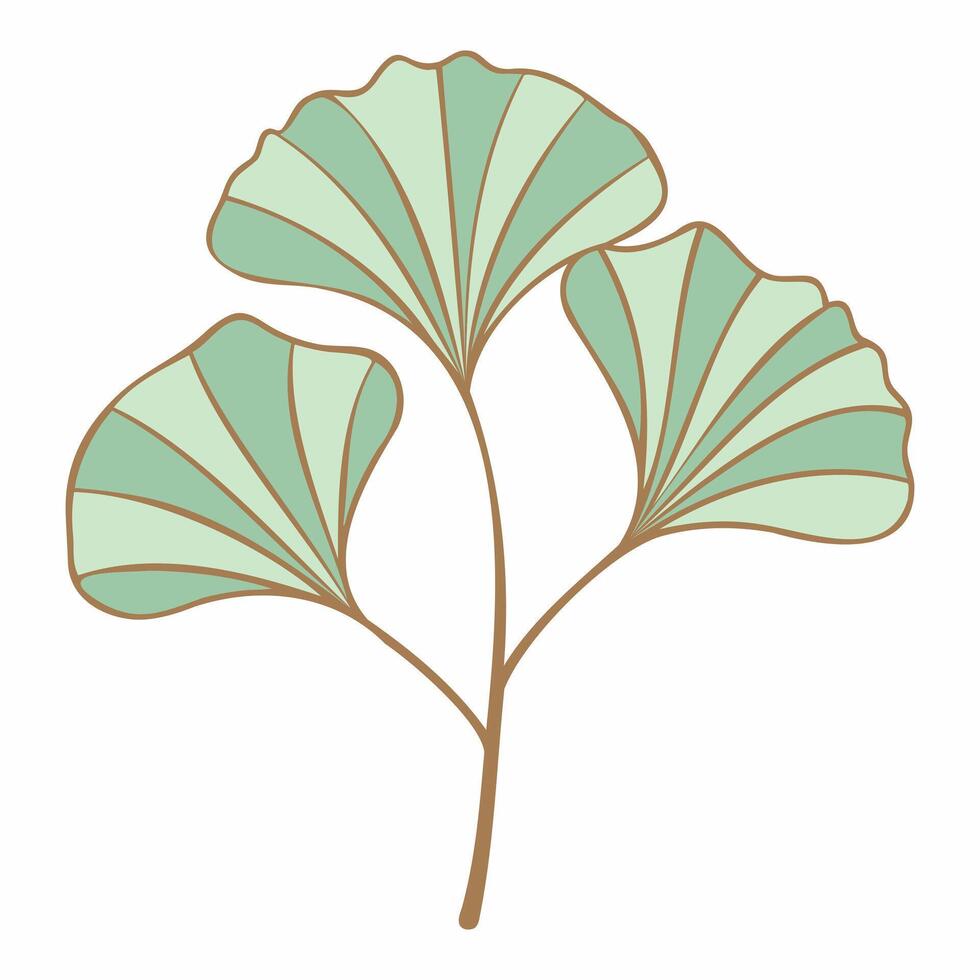 Ginkgo biloba branch with leaves mint green and gold color. Minimalist Style. For design of logo, invitation, posters, postcard, prints on t-Shirts. vector