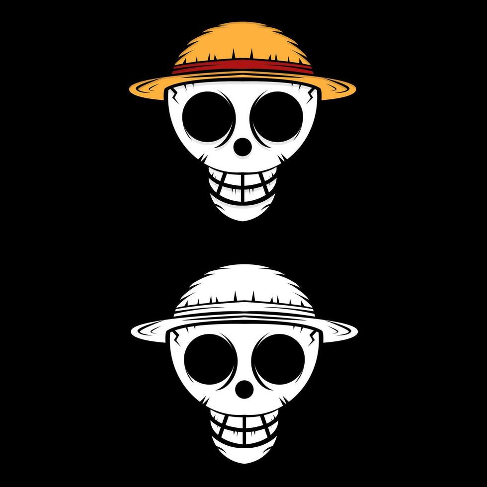one piece pirate logo with a skull and straw hat symbol vector