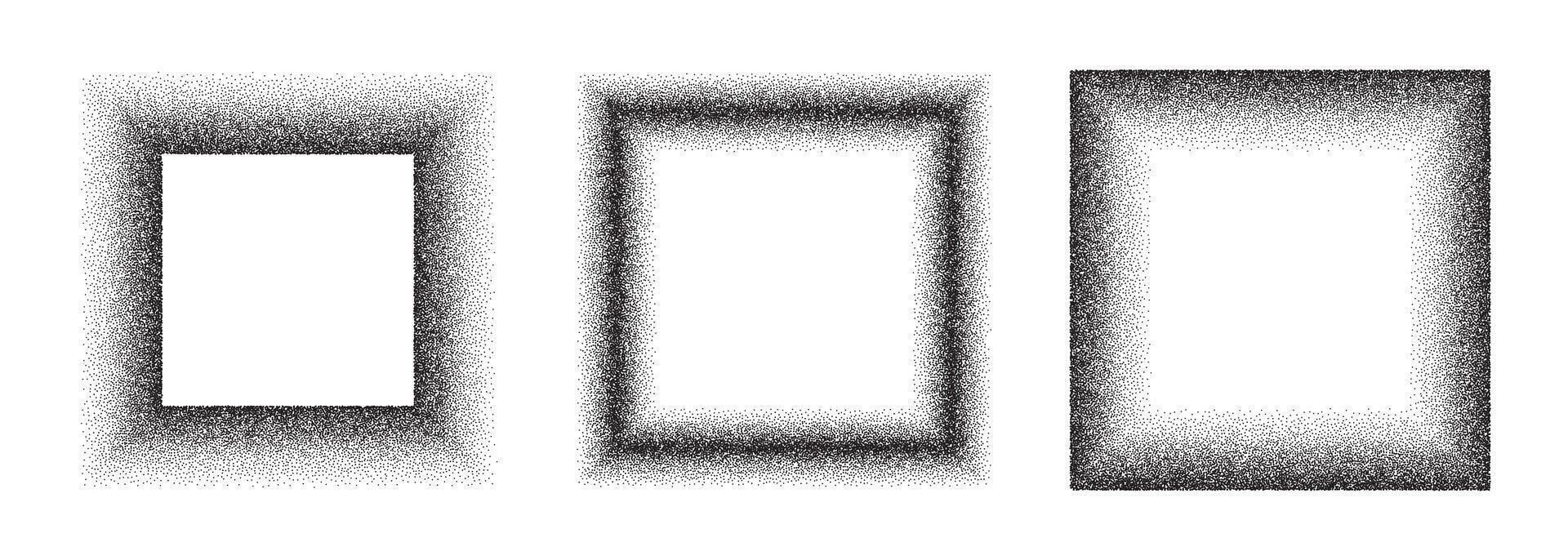 Square noise frame. Gradient border made from grains. Shape with halftone gradation. Grunge geometric figure. vector