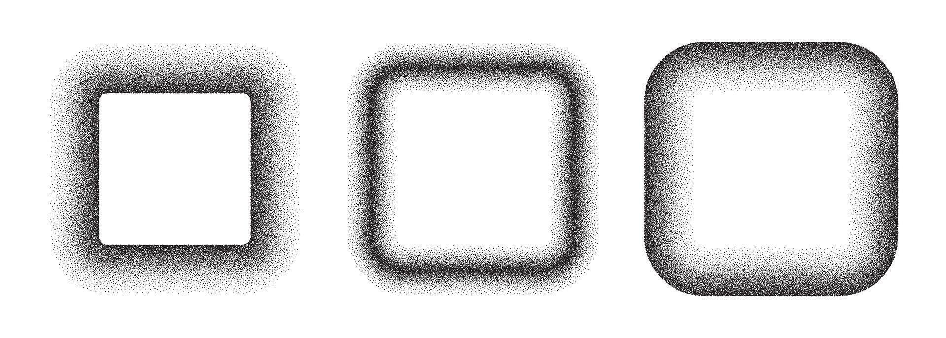 Square grain gradient frame. Border with noise gradation. Geometric halftone figure. Stipple pattern edging. Grunge shape template for design. vector