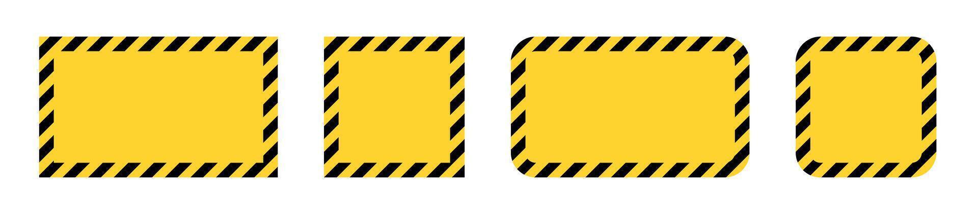 Tape frames caution. Yellow and black warning border is square and rectangular. Danger in construction or on the road. vector