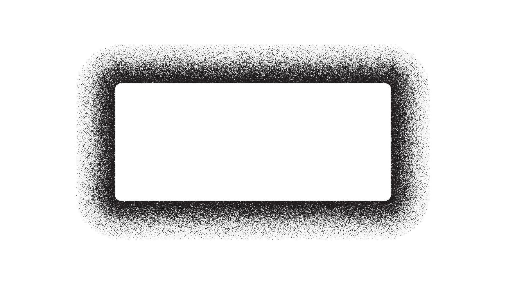 Noise gradient rectangle frame. Grain pattern border. Grunge dot shape. Abstract stipple texture. Isolated vintage geometric figure. vector