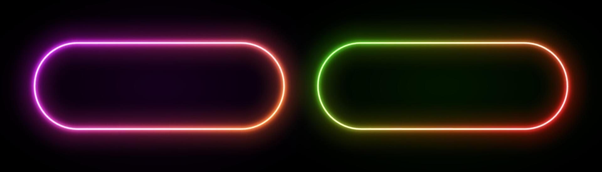 Light neon rectangle frame. Glow of the laser border. Led gradient banner. Rounded geometric elements for game design and advertising. vector
