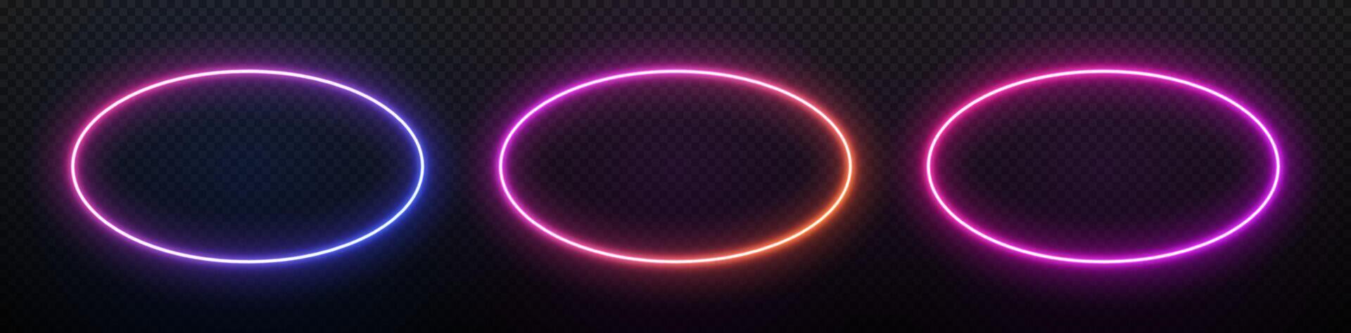 Neon oval frame. Circle laser light. Ellipse with led glow. Electrical gradient border for design with text. vector