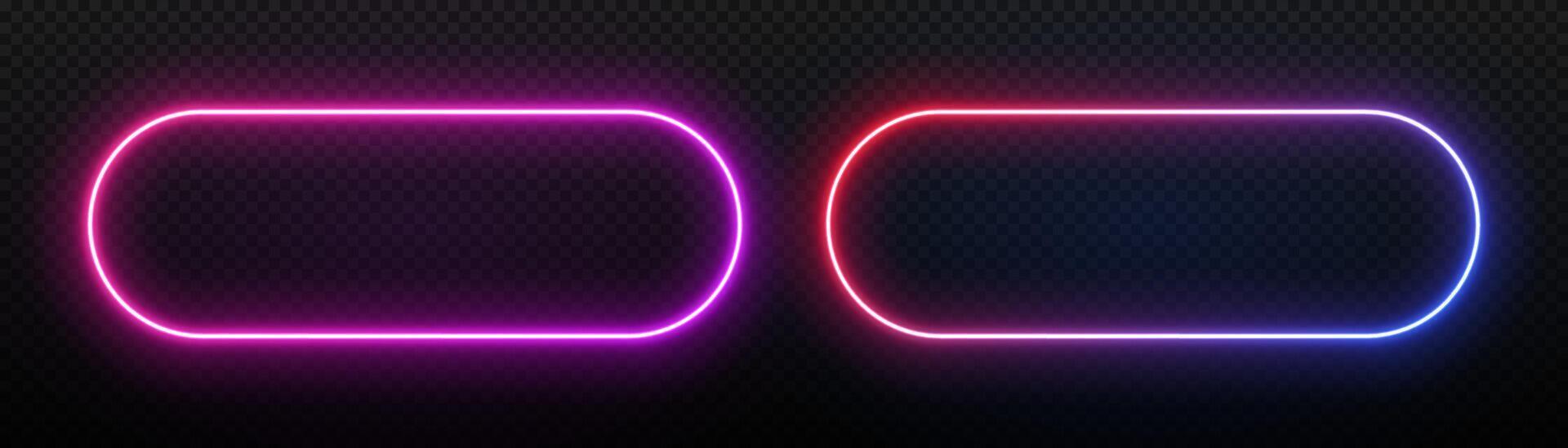 Neon rectangle frame. Led border light. Laser geometric banner. Fluorescent glow elements for the design of clubs, games and technology. vector