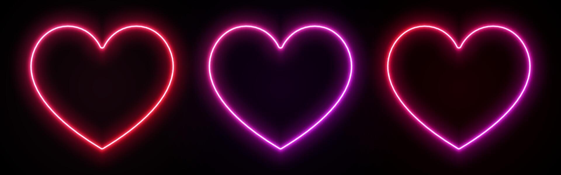 Neon light heart. Love sign with glow. Pink, red and purple leds. Laser frame for Valentine day. Electrical elements for design with text. vector