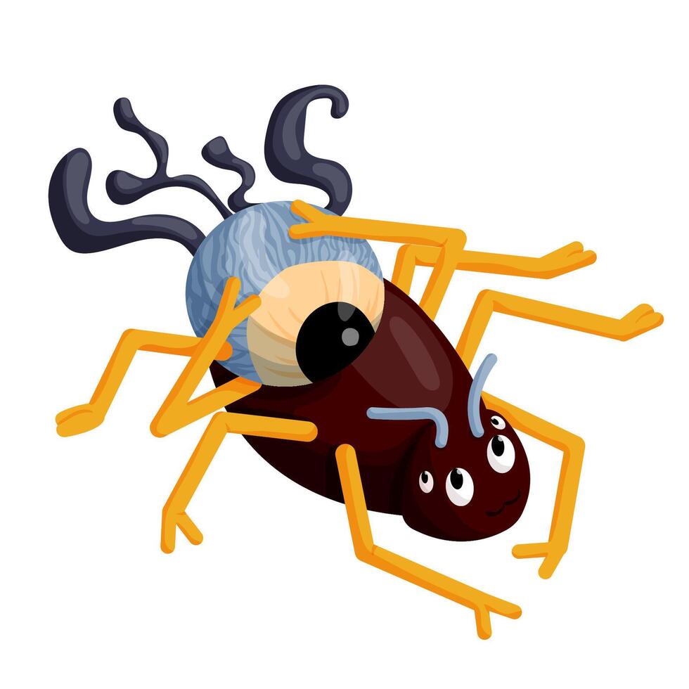 Halloween spider holding an eye in his paws. Cute spider cartoon illustration isolated on a white background. vector