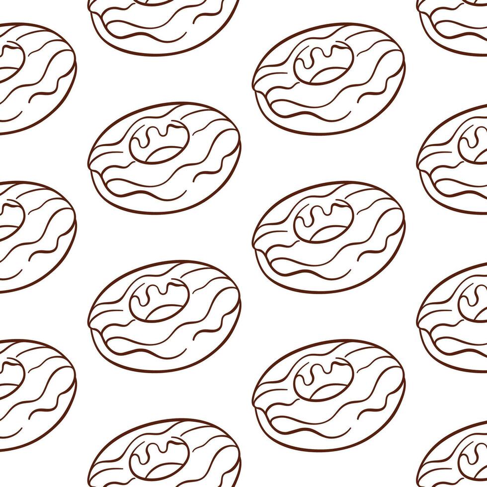 rosquilla modelo con vainilla Formación de hielo en línea Arte estilo. rosquilla sencillo mano dibujado fondo de pantalla para panadería y restaurante menú. ilustración en un blanco antecedentes. vector