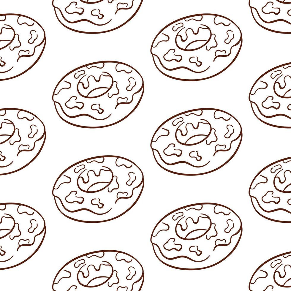 Donut pattern in line art style. Simple hand drawn wallpaper for design, restaurant, delivery, bakery menu. illustration on a white background. vector