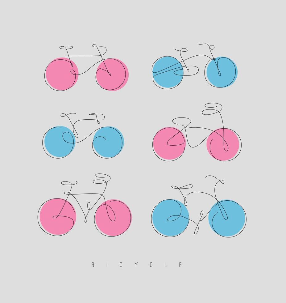 Bike icons drawing in hand drawn line art style drawing with color elements on beige background vector