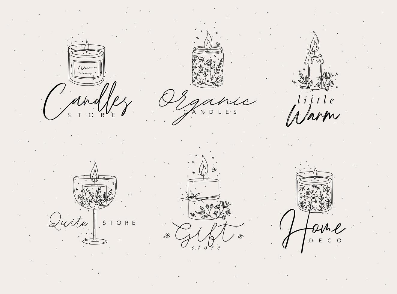 Candles with branches and leaves label collection drawing on light background vector