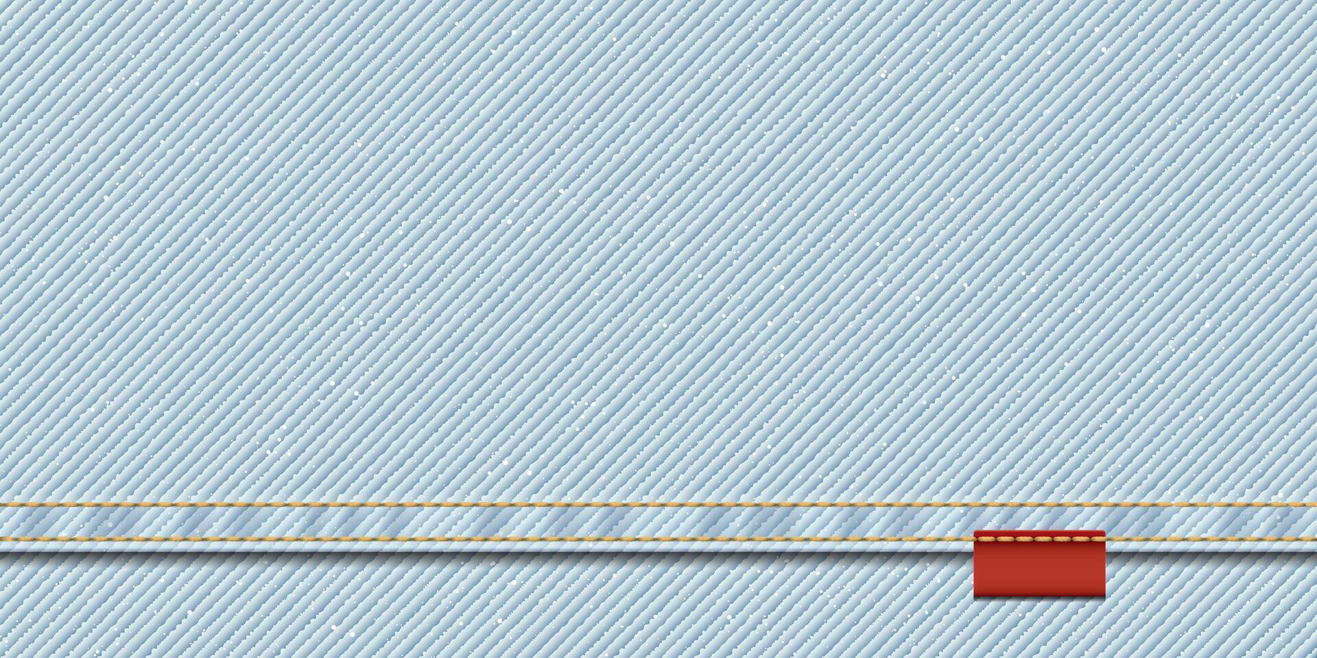 Denim blue jean textile faded condition pattern background with gold seams, crease and tag illustration. vector