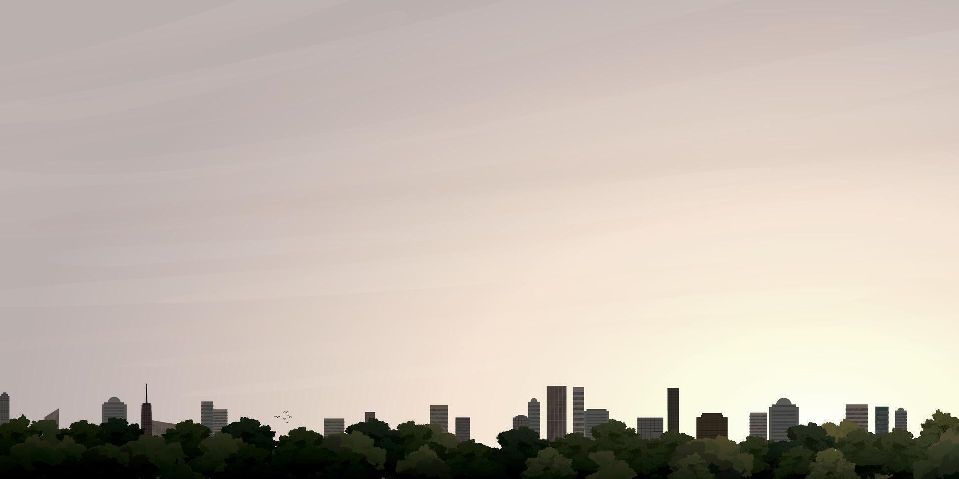 Cityscape with vanilla sky illustration have blank space. Buildings side view silhouette against sunset flat design. vector