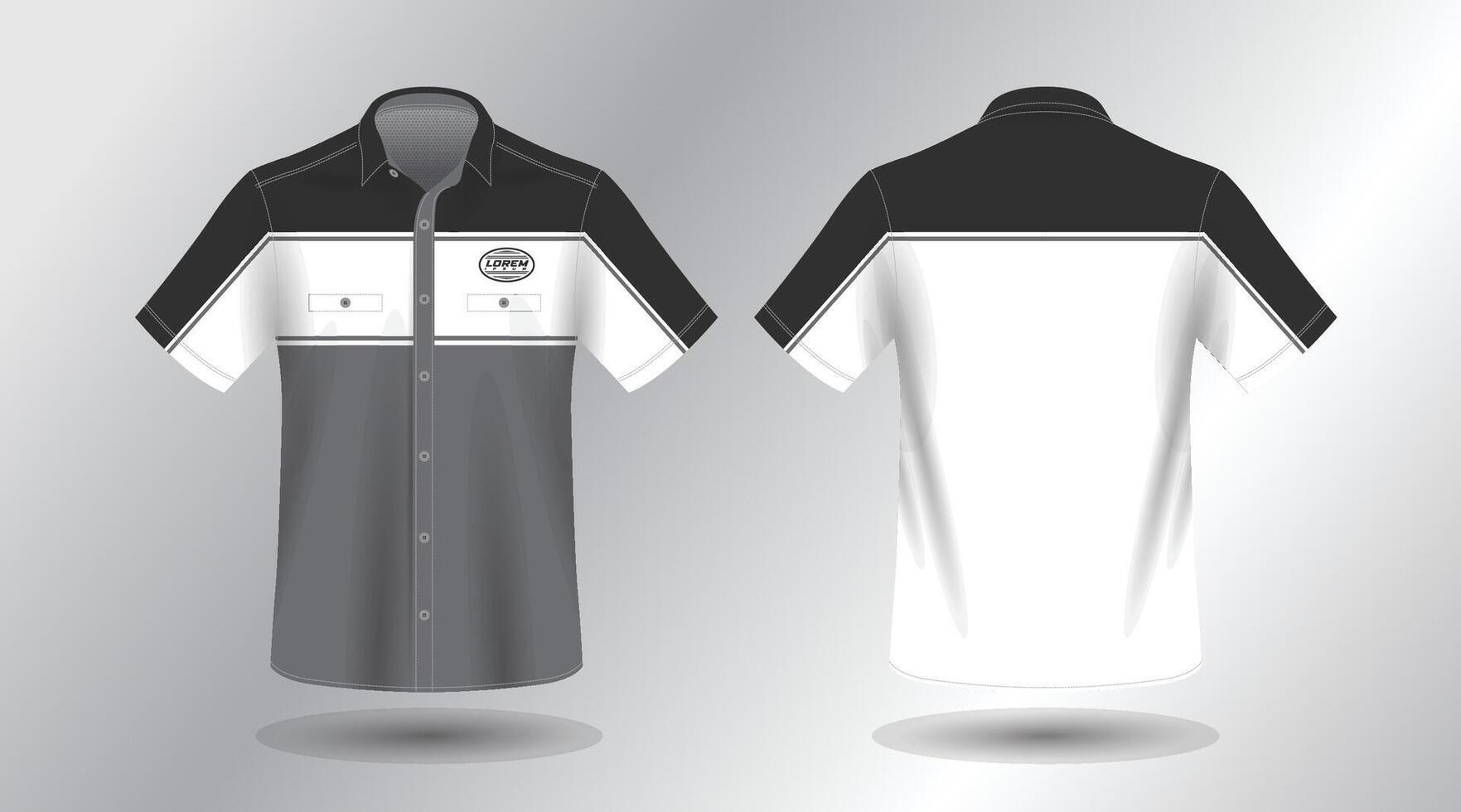 modern short sleeve work shirt with pocket template design. Front and Back View, File. vector