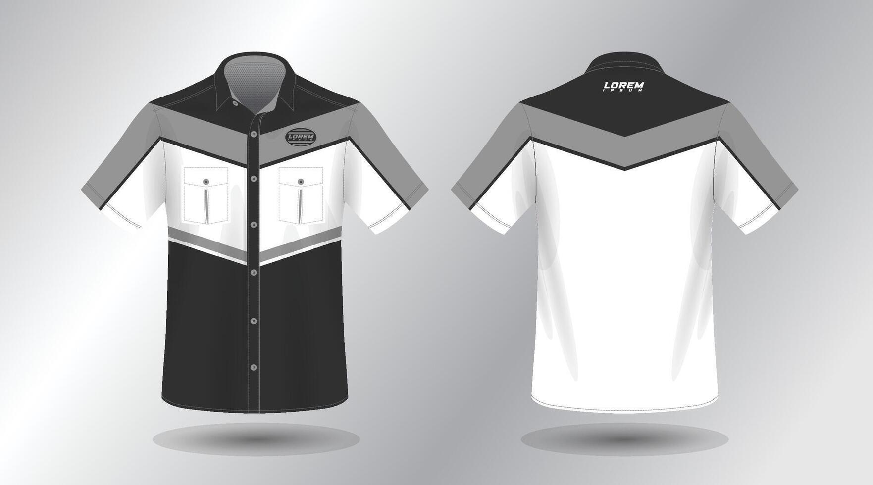 modern short sleeve work shirt with pocket template design. Front and Back View, File. vector