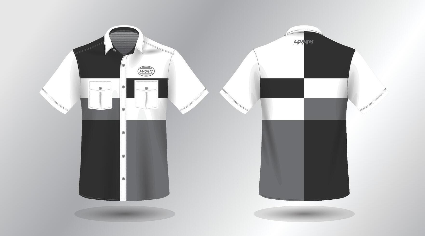 modern short sleeve work shirt with pocket template design. Front and Back View, File. vector