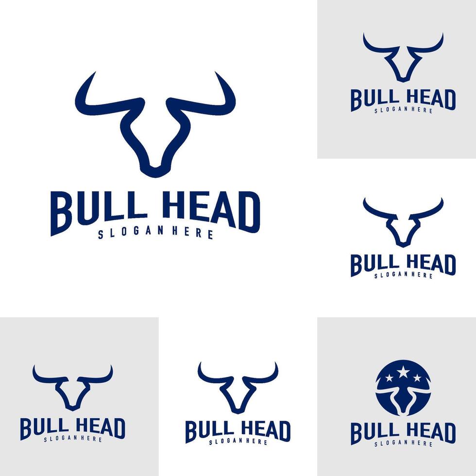 Set of Bull head logo design . Bull illustration logo concept vector