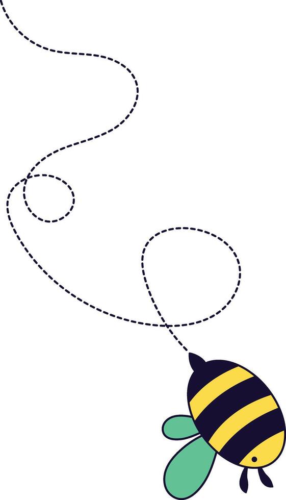 Bee Flying on Dotted Path. Cartoon Design Illustration. vector