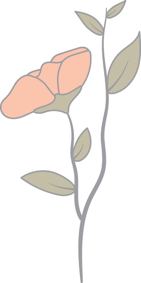 Floral Botanical Branch in Flat Cartoon Design. Vintage Flower. Isolatd Illustration. vector
