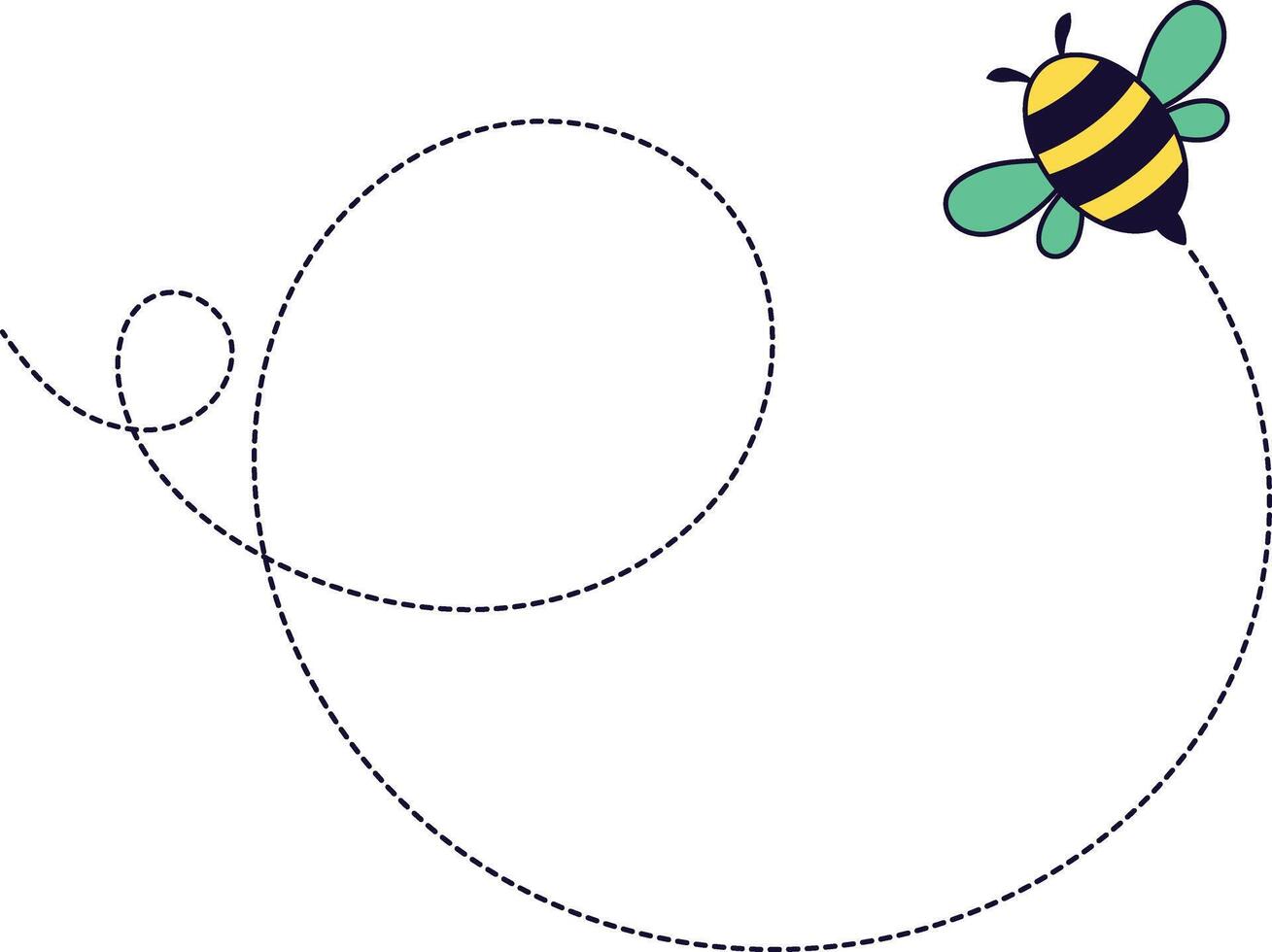 Bee Flying on Dotted Path. Cartoon Design Illustration. vector
