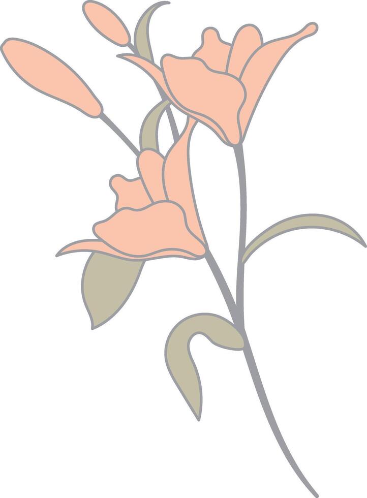 Floral Botanical Branch in Flat Cartoon Design. Vintage Flower. Isolatd Illustration. vector