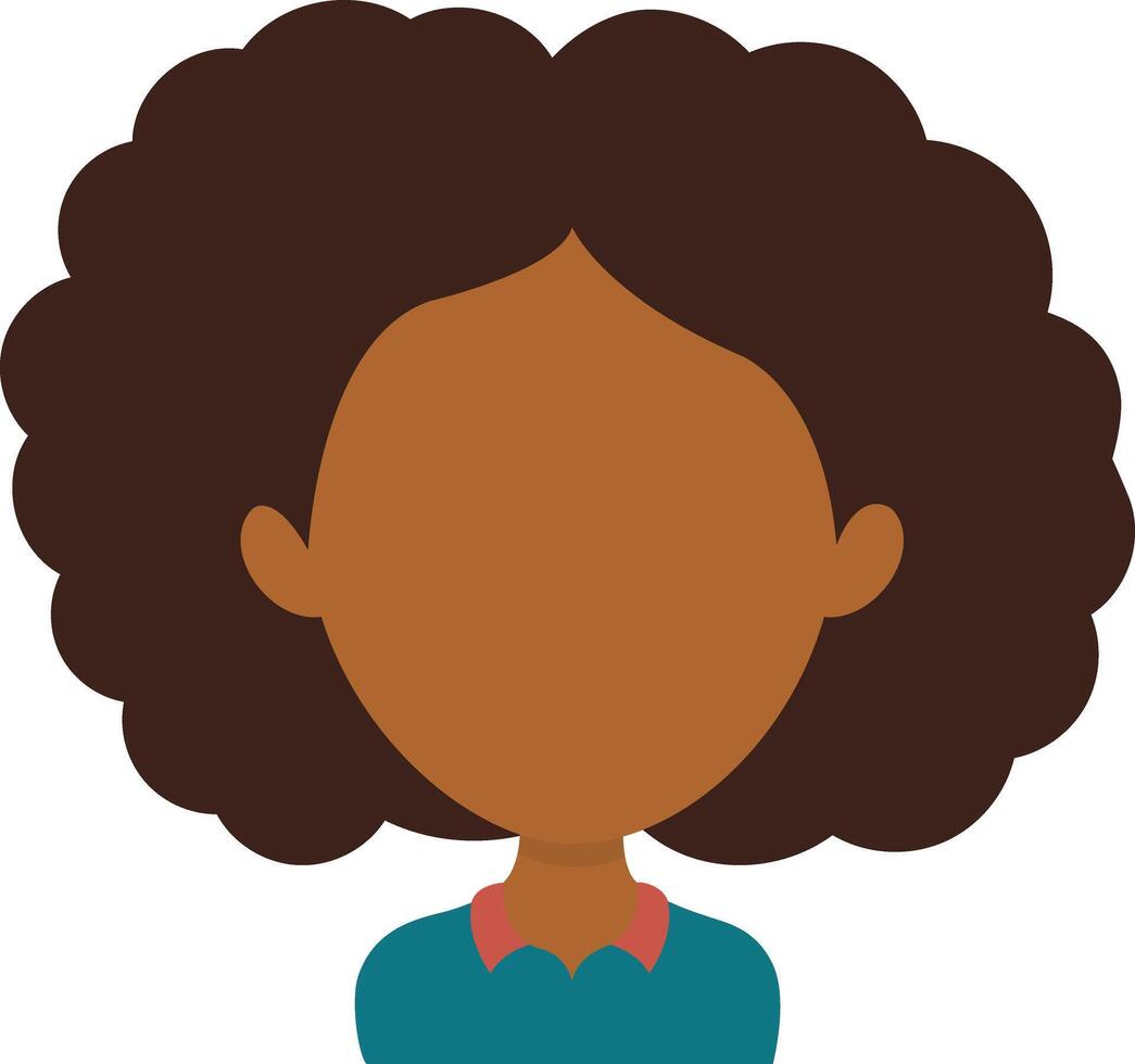 africano mujer avatar con afro peinado y plano cara diseño. dibujos animados ilustración vector