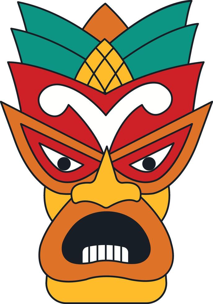 Ethnic Tiki God Mask Cartoon. Illustration Design in Flat Style vector