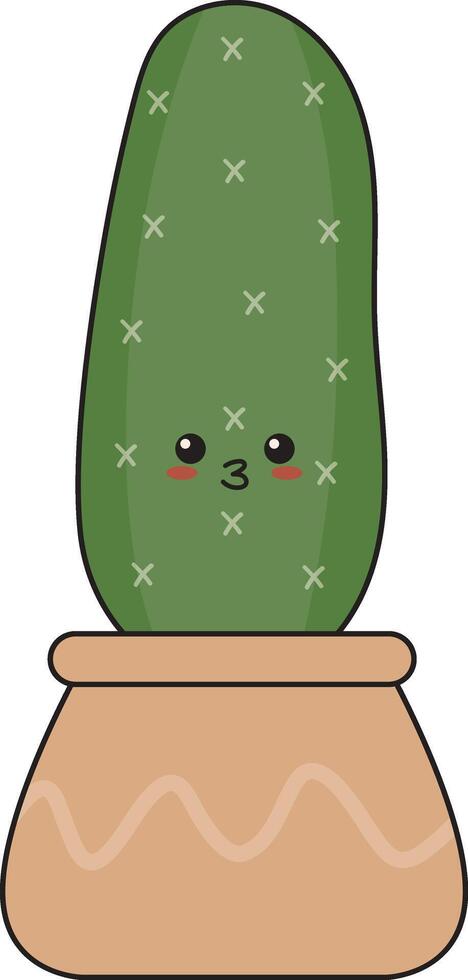Illustration of Kawaii Potted Cactus in Flat Cartoon Style. Isolated on White Background vector