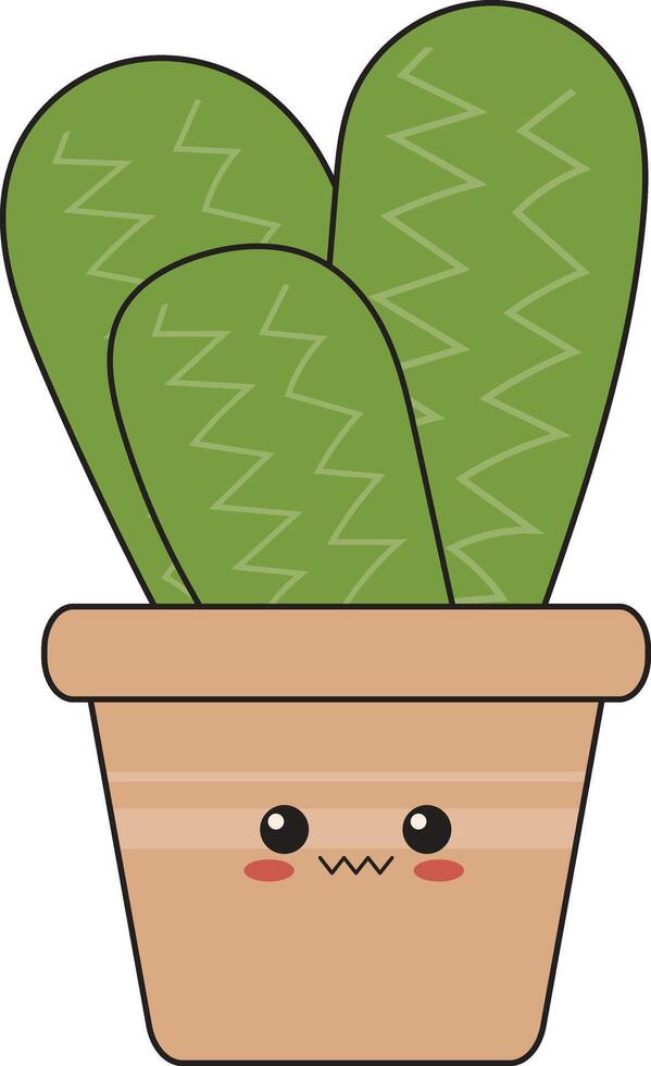 Illustration of Kawaii Potted Cactus in Flat Cartoon Style. Isolated on White Background vector