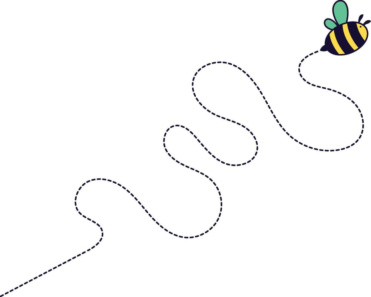 Bee Flying on Dotted Path. Cartoon Design Illustration. vector