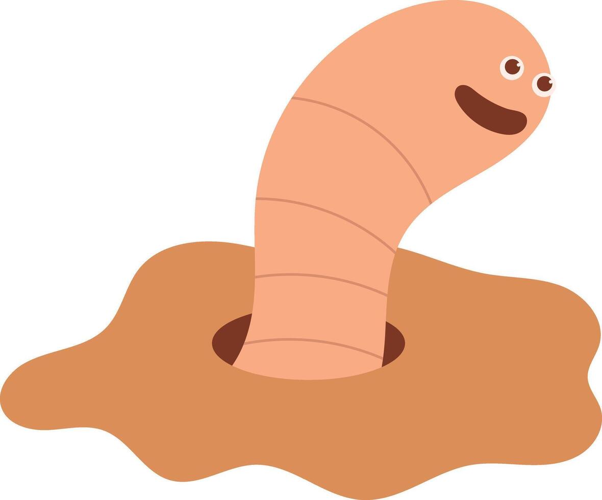 Earthworm Cartoon Character with Flat Design. Isolated Illustration on White Background. vector