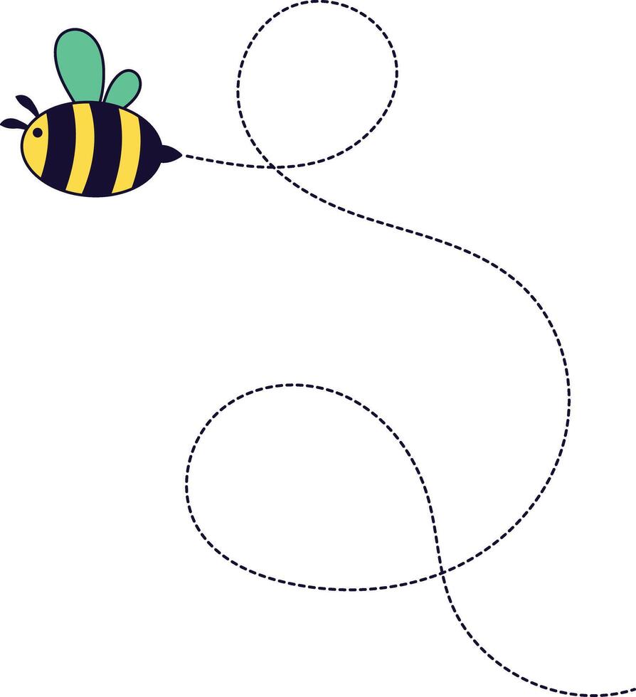 Bee Flying on Dotted Path. Cartoon Design Illustration. vector