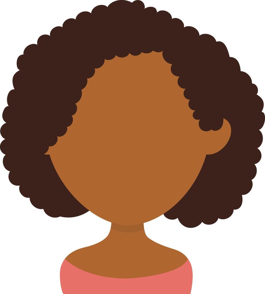 africano mujer avatar con afro peinado y plano cara diseño. dibujos animados ilustración vector