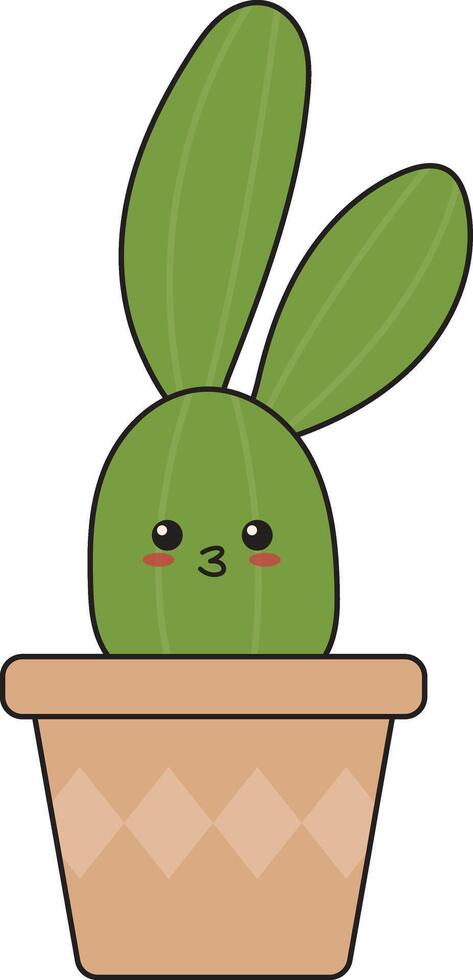 Illustration of Kawaii Potted Cactus in Flat Cartoon Style. Isolated on White Background vector