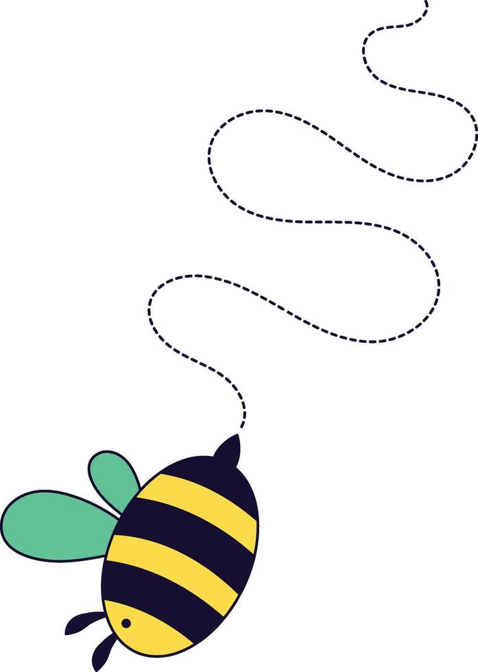 Bee Flying on Dotted Path. Cartoon Design Illustration. vector