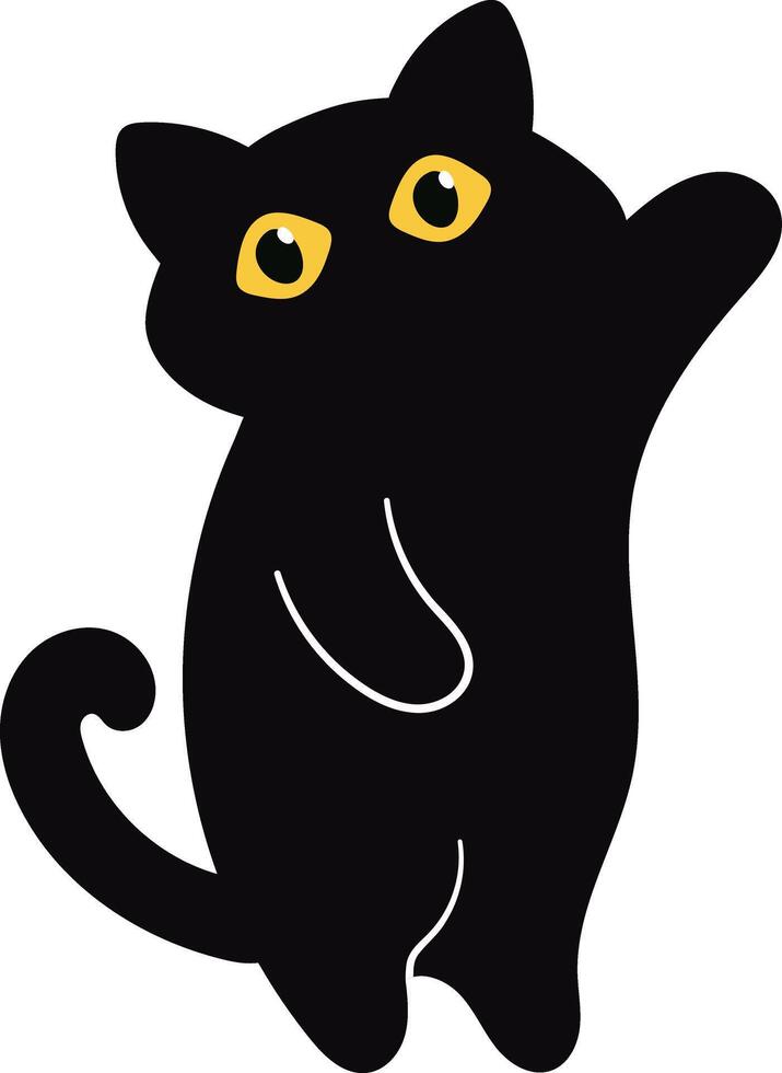 International Cat Day Silhouette. Cute Cartoon Style with Small Yellow Eyes. vector