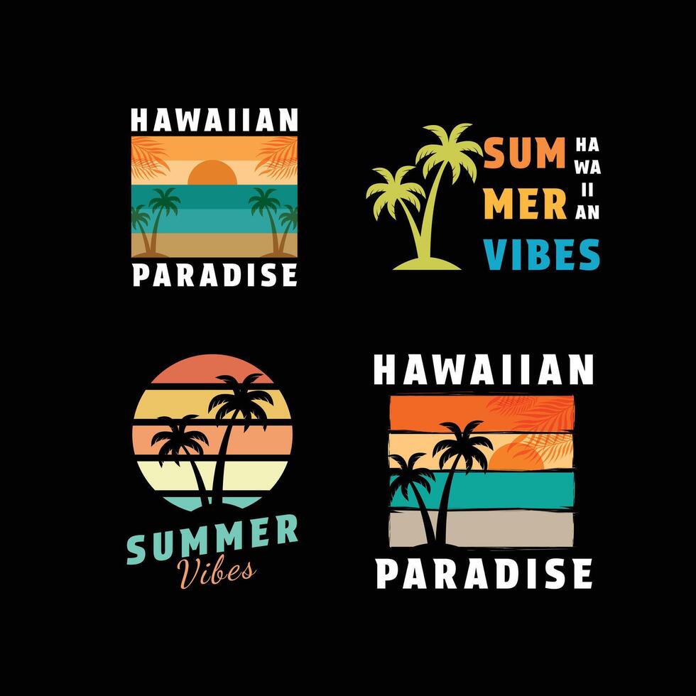 set of summer beach hawaii paradise logo design vintage retro poster vector