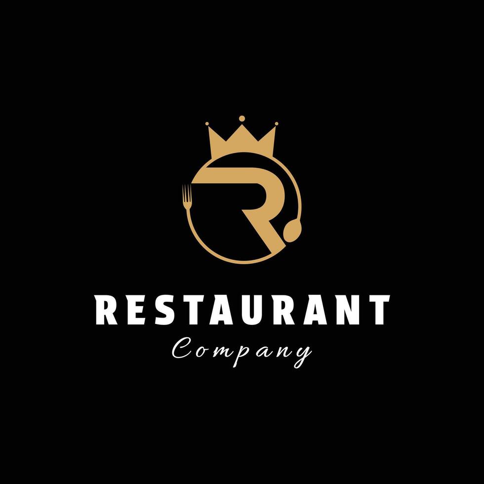 Restaurant crown gold logo design with spoon and fork concept vector