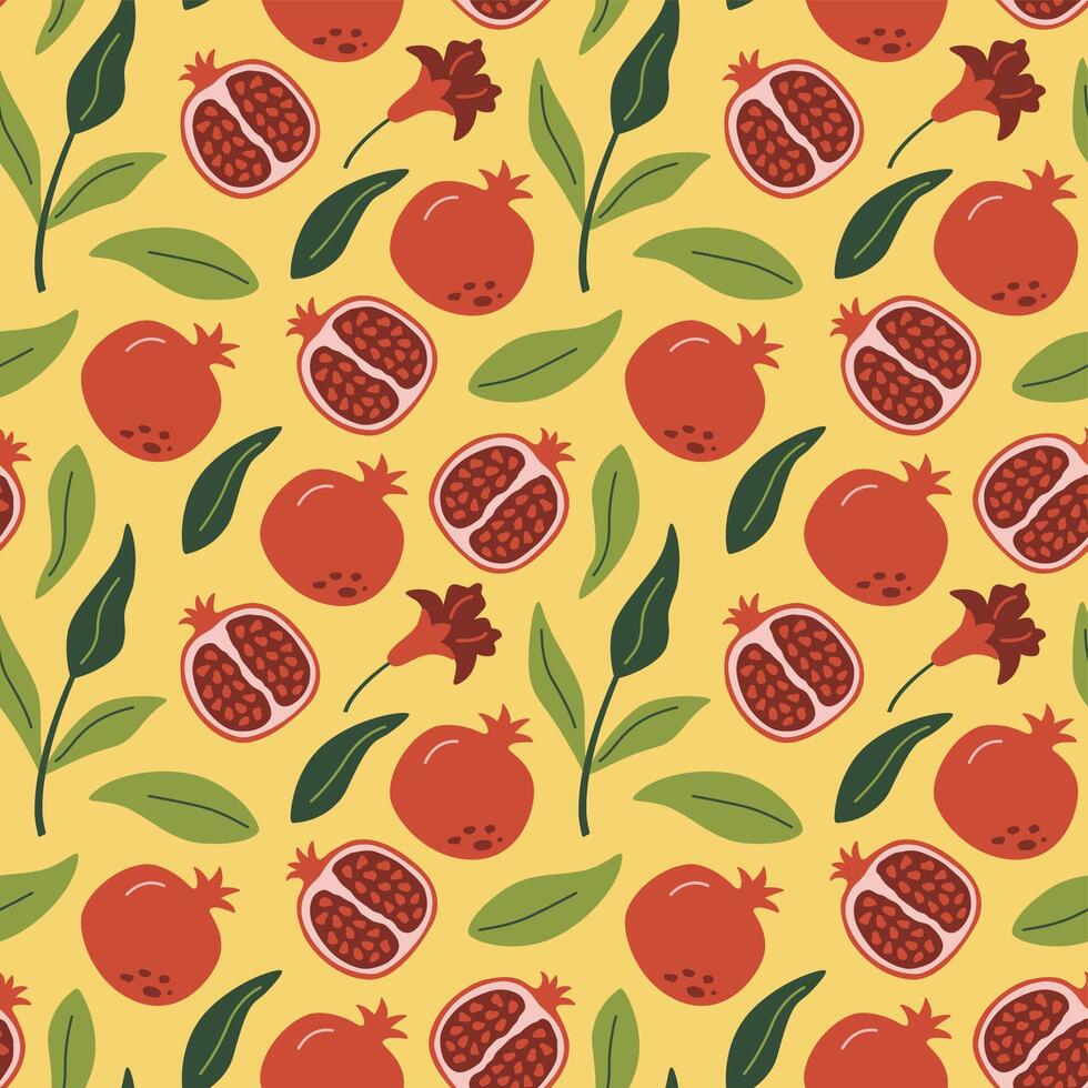 Pomegranate seamless pattern. Fruit abstract background. Modern trendy summer print. Design for paper. vector