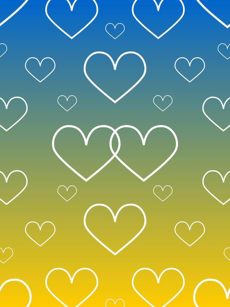 Hearts with a white outline on a gradient blue-yellow background. Vertical banner template. vector