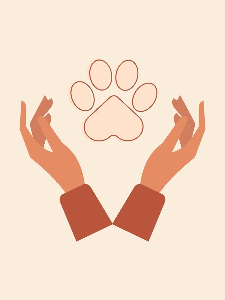 Paw of a cat or dog. Caring for pets. Charity paw. Symbol of helping animals in shelters and veterinary clinics. vector