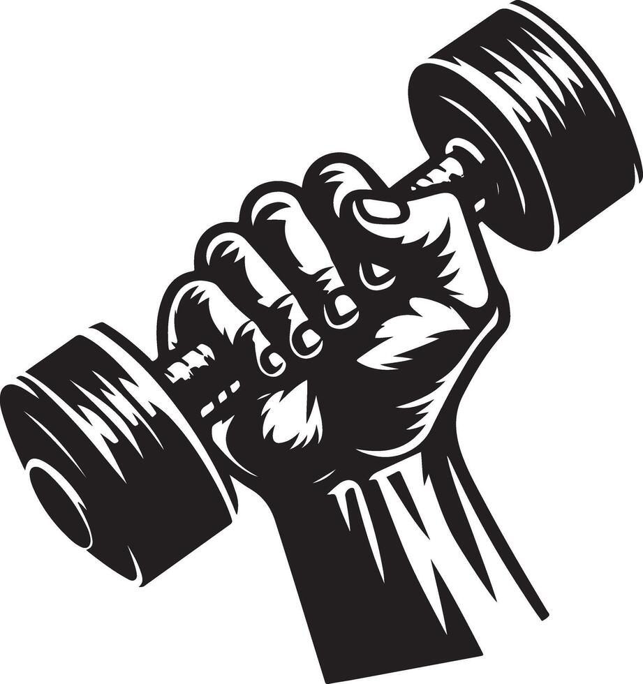 hand with dumbbell, black color silhouette vector