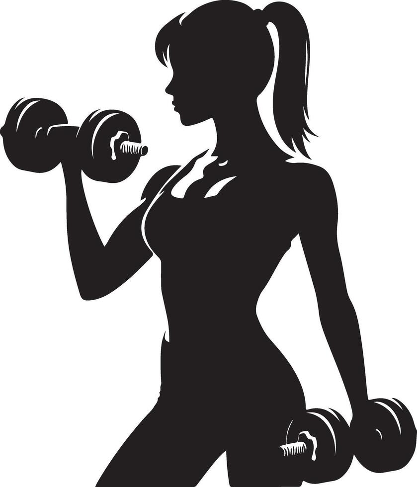 woman holding dumbbells illustration, black color silhouette vector