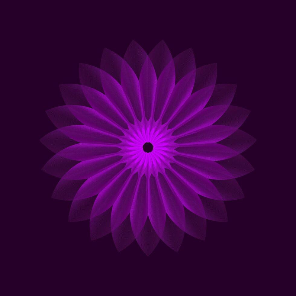 Geometric line gradient flower in grid style on a black background. Technology network background. Graphic ornament. Isometric illustration. Gradient blossom vector
