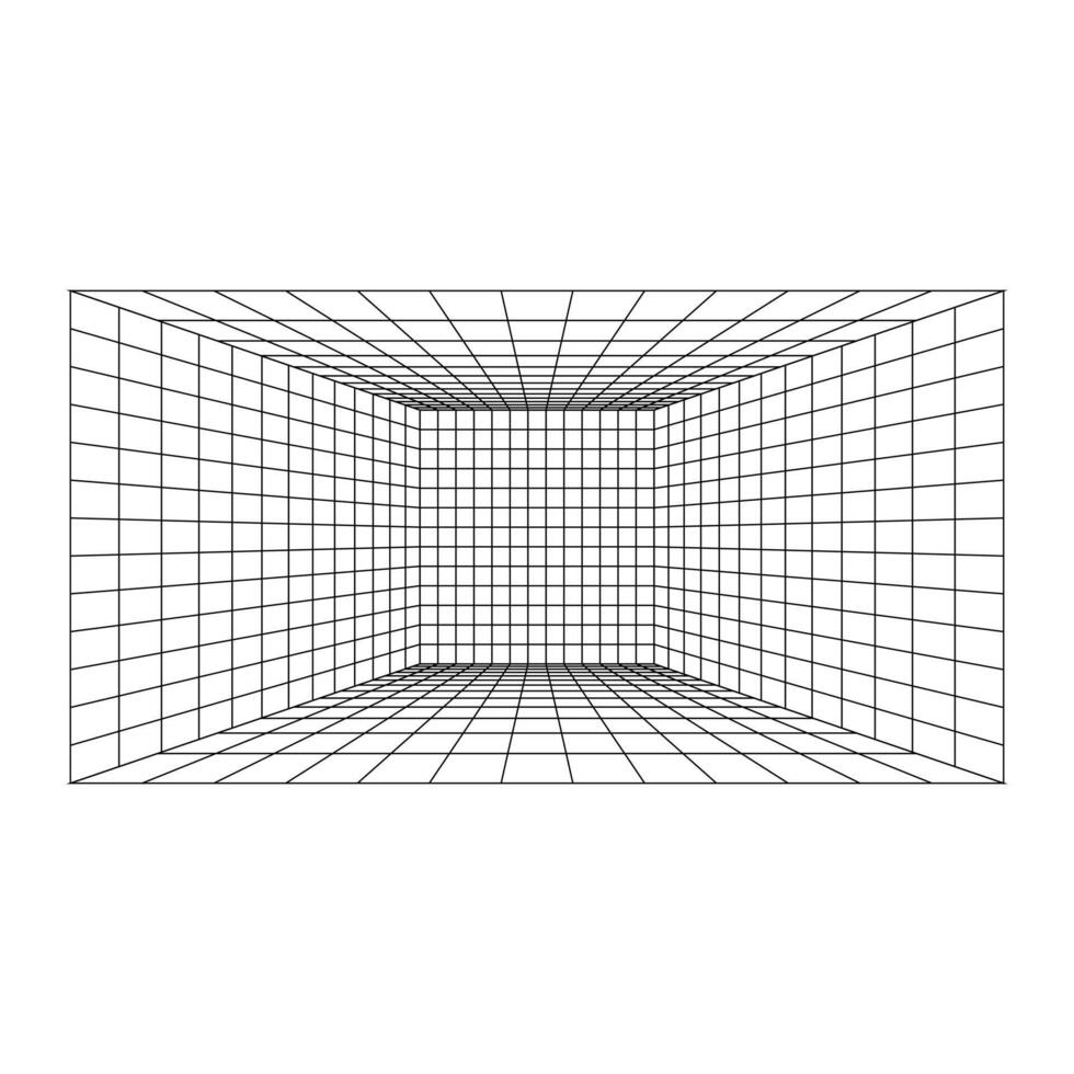Abstract geometric room. Isometric grid. Circle, drawing, wall, shape, 3D illusion. Room perspective grid background vector