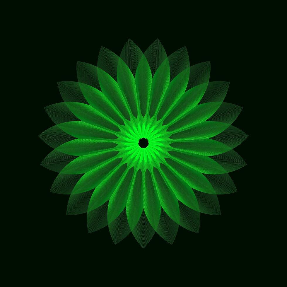 Geometric line gradient flower in grid style on a black background. Technology network background. Graphic ornament. Isometric illustration. Gradient blossom vector