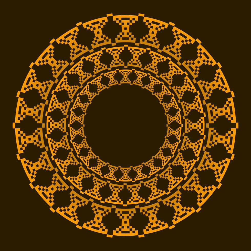 Design with abstract gold floral pattern. Circle frame. Templates for printing postcards, invitations, floral petal stack, pattern geometric tribal lace motif black white. Circular ornament vector