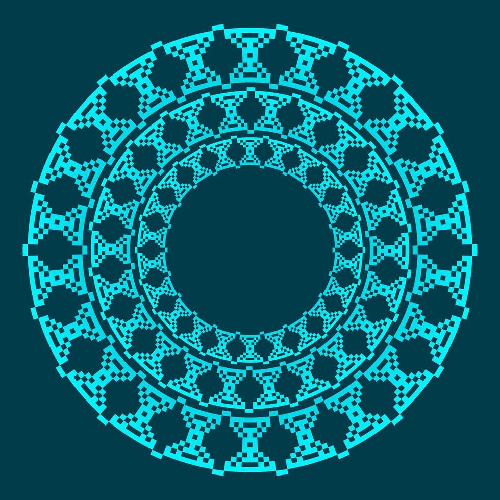 Design with abstract blue ancient pattern. Circle frame. Templates for printing postcards, invitations, floral petal stack, pattern geometric tribal lace motif black white. Circular ornament vector